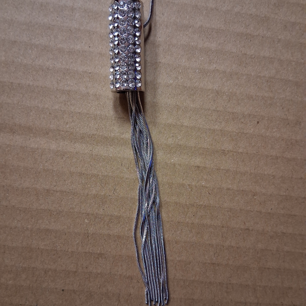 Silver Rhinestone Tassel Necklace
